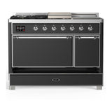 ILVE UM48FSQNR3MGCLP Majestic III 48 inch Dual Fuel Range with 5 Black Brass Burners, Griddle and French Top, Dual Function Burner up to 25,000 BTU (Liquid Propane, Solid Door, Graphite Matte, Chrome)