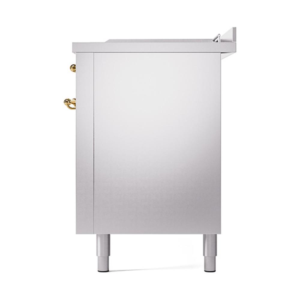 ILVE UN60FSQNMPSSGLP Nostalgie II Noblesse 60 inch Dual Fuel Range (7 Sealed Burners + Griddle + French Top, Liquid Propane, Solid Door, Stainless Steel, Brass)