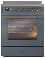 Nostalgie II 30 Inch Electric Freestanding Range in Blue Grey with Brass Trim