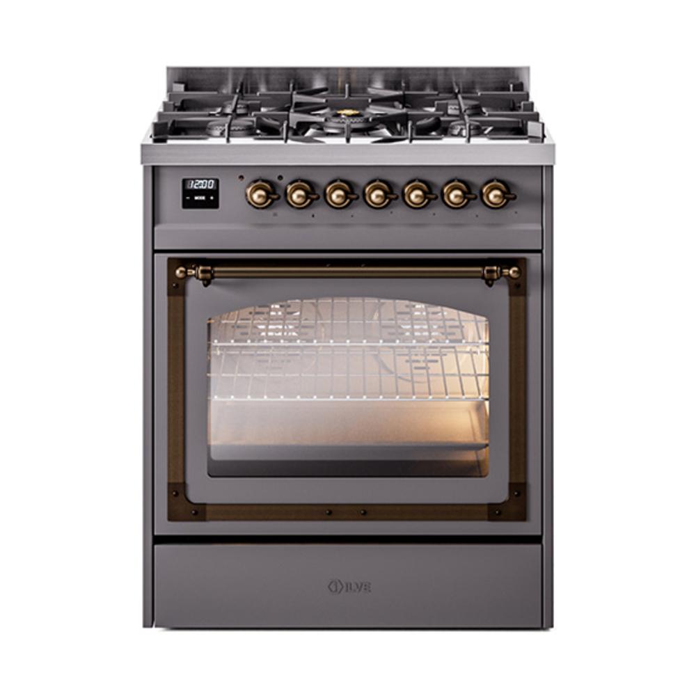 ILVE UN30NMPMGB Nostalgie II Noblesse 30 inch Dual Fuel Range (Natural Gas, Triple Glass Door, Graphite Matte, Burnished)