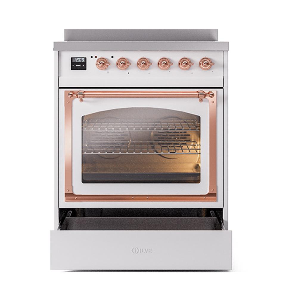 ILVE UNI304NMPWHP Nostalgie II Noblesse 30 inch Induction Range (Triple Glass Door, White, Copper)