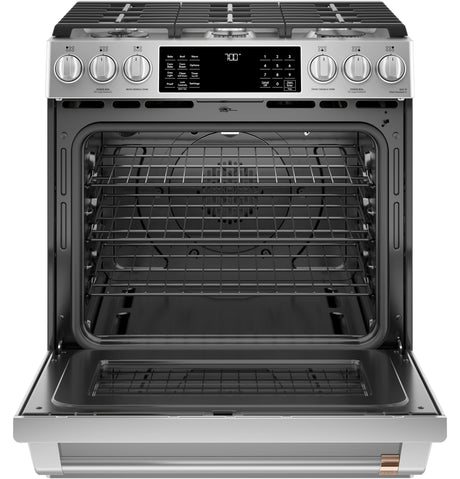 Café™ 30" Smart Slide-In, Front-Control, Gas Range with Convection Oven