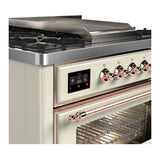 ILVE UM36FNR3AWPLP Majestic III 36 inch Dual Fuel Range with 6 Black Brass Burners and Griddle, Dual Function Burner up to 25,000 BTU (Triple Glass Door, Antique White, Copper, Liquid Propane)