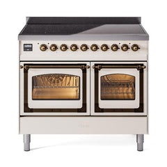 ILVE UNDI406NMPAWB Nostalgie II Noblesse 40 inch Induction Range (Triple Glass Door, Antique White, Burnished)
