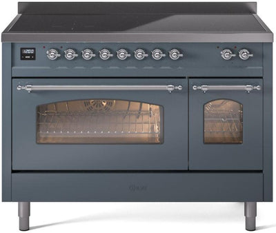 Nostalgie II 48 Inch Electric Freestanding Range in Blue Grey with Chrome Trim