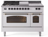 Nostalgie II 48 Inch Dual Fuel Liquid Propane Freestanding Range in White with Bronze Trim