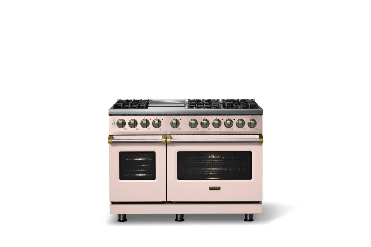 48"W. Dual Fuel Range (Burner: 6g, Finish: Blush, Trim: Brushed Brass, Fuel: Propane)