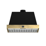 Forno Vittorio 36-Inch Wall Mount Range Hood, Black with Antique Brass Trim, 600 CFM Airflow, Dishwasher-Safe Baffle Filters, Remote Control, 3-Speed Fan, Bright LED Lighting.
