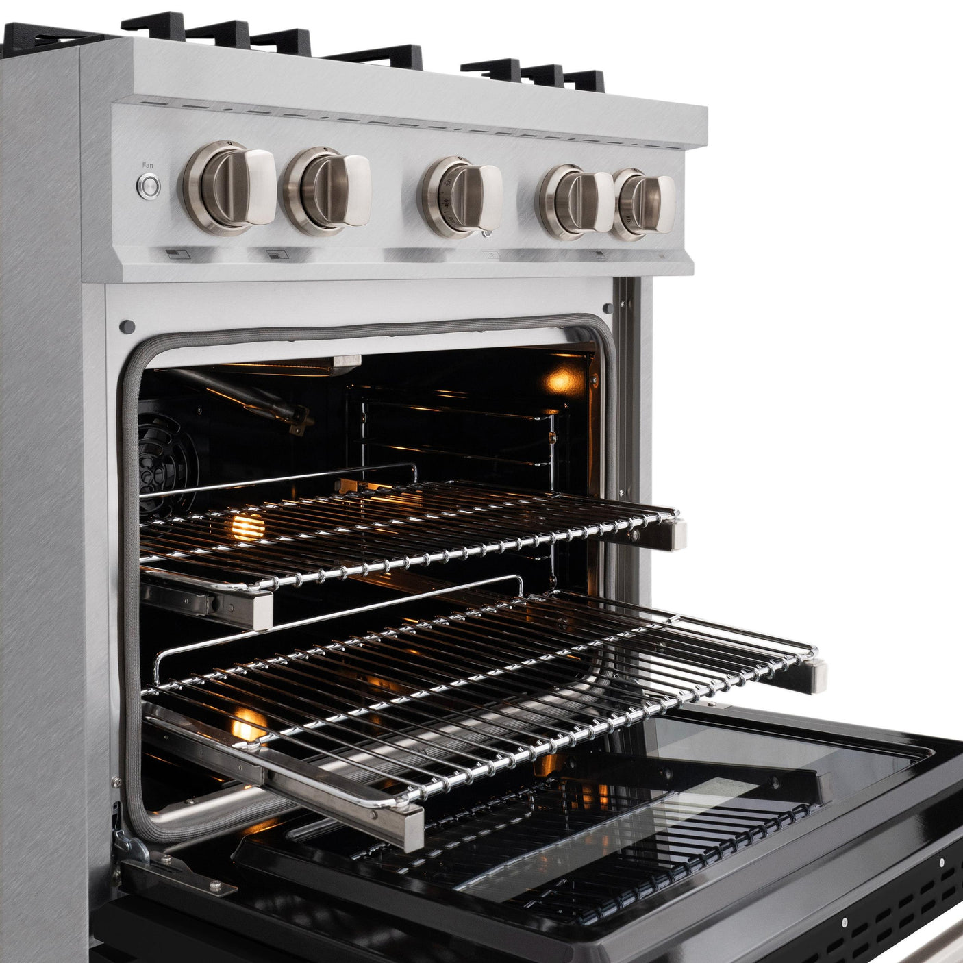 ZLINE 30 in. 4.2 cu. ft. Classic Gas Range with 4 Burner Cooktop and Convection Gas Oven in DuraSnow' Stainless Steel with Black Matte Door (CGRS-BLM-30)