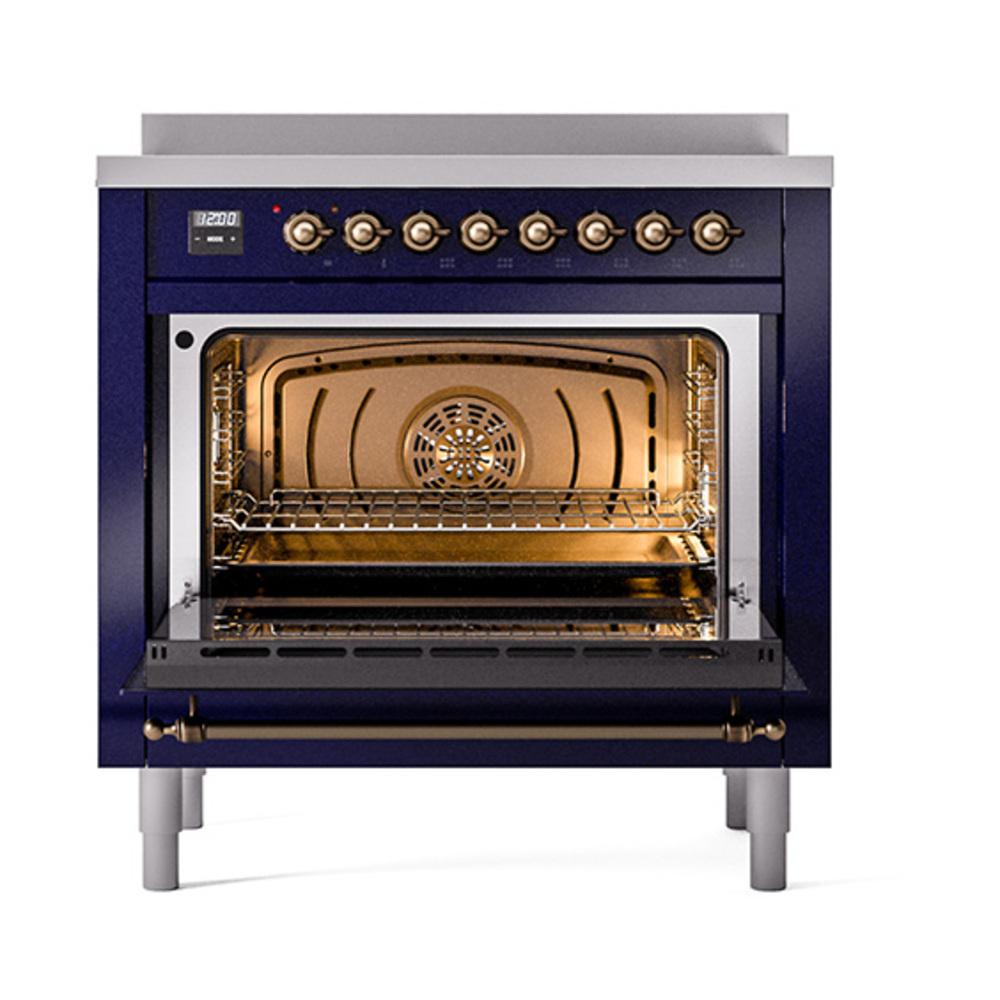 ILVE UNI366NMPMBB Nostalgie II Noblesse 36 inch Induction Range (Triple Glass Door, Midnight Blue, Burnished)