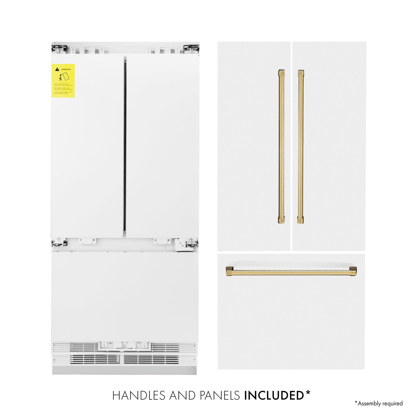 ZLINE 36" Autograph Edition 19.6 cu. ft. Built-in 3-Door French Door Refrigerator with Internal Water and Ice Dispenser in White Matte with Polished Gold Accents (RBIVZ-WM-36-G)