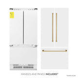 ZLINE 36" Autograph Edition 19.6 cu. ft. Built-in 3-Door French Door Refrigerator with Internal Water and Ice Dispenser in White Matte with Polished Gold Accents (RBIVZ-WM-36-G)
