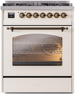Nostalgie II 30 Inch Dual Fuel Natural Gas Freestanding Range in Antique White with Bronze Trim
