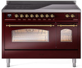 Nostalgie II 48 Inch Electric Freestanding Range in Burgundy with Brass Trim