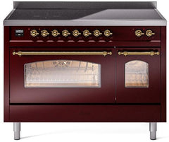 Nostalgie II 48 Inch Electric Freestanding Range in Burgundy with Brass Trim