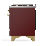 ILVE UM60FSNR3BUGLP Majestic III 60 inch Dual Fuel Range with 7 Burners, Griddle and French Top, Dual Function Burner with up to 25,000 BTU (Liquid Propane, Triple Glass Door, Burgundy, Brass)