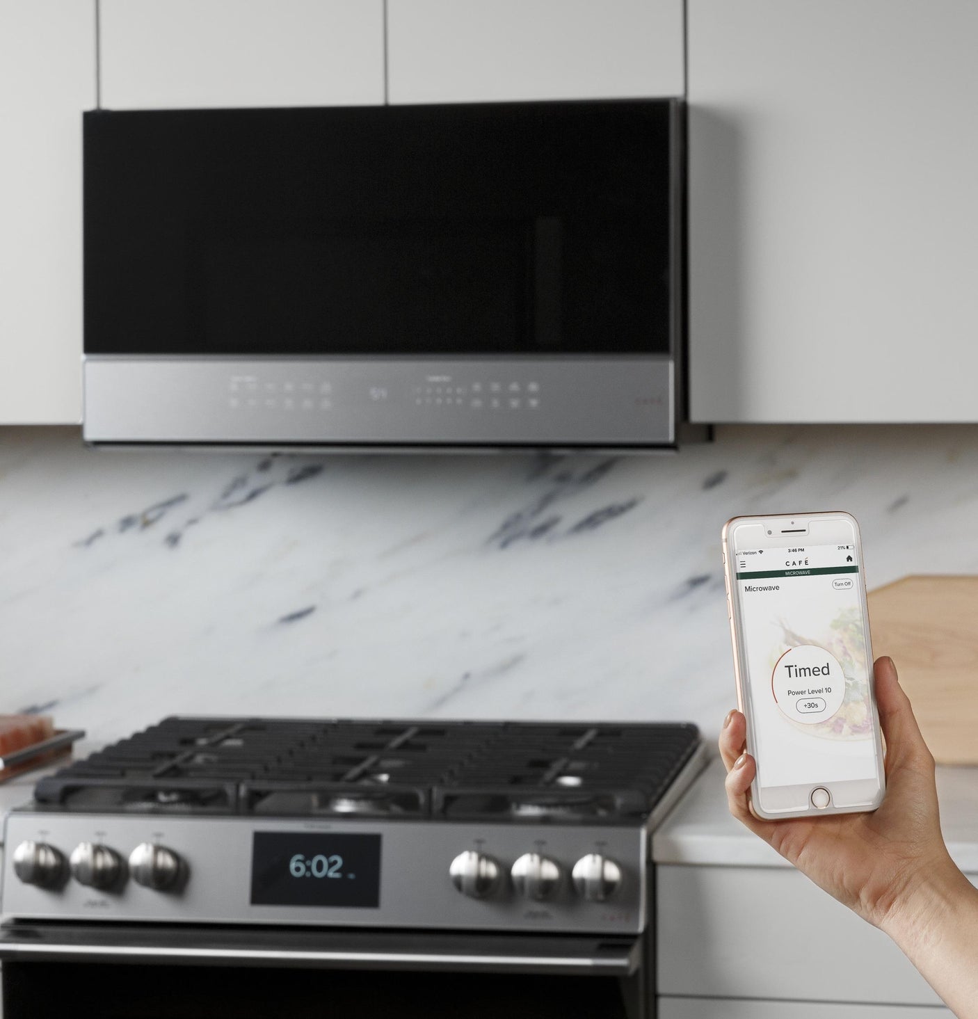 Café™ 2.1 Cu. Ft. Smart Over-the-Range Microwave Oven in Platinum Glass