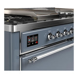 ILVE UM60FSQNR3BGC Majestic III 60 inch Dual Fuel Range with 7 Burners, Griddle and French Top, Dual Function Burner with up to 25,000 BTU (Natural Gas, Solid Door, Blue Grey, Chrome)