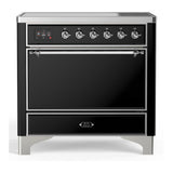 ILVE UMIB36QNR3BKC Majestic III 36 inch Induction Range with 6 Elements, 3.5 cu. ft. Total Oven Capacity (Solid Door, Glossy Black, Chrome)