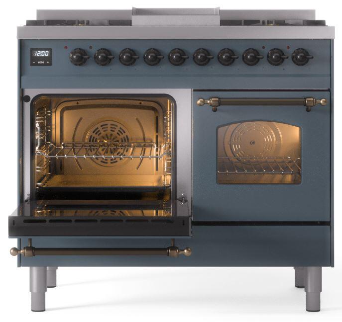 Nostalgie II 40 Inch Dual Fuel Liquid Propane Freestanding Range in Blue Grey with Bronze Trim