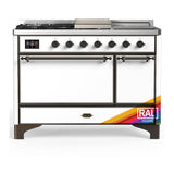 ILVE UM48FSQNR3RAB Majestic III 48 inch Dual Fuel Range with 5 Black Brass Burners, Griddle and French Top, Dual Function Burner up to 25,000 BTU (Natural Gas, Solid Door, RAL, Burnished)