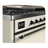 ILVE UM48FSQNR3AWBLP Majestic III 48 inch Dual Fuel Range with 5 Black Brass Burners, Griddle and French Top, Dual Function Burner up to 25,000 BTU (Liquid Propane, Solid Door, Antique White, Burnished)