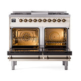 ILVE UND40FNMPAWBLP Nostalgie II Noblesse 40 inch Dual Fuel Range (Liquid Propane, Triple Glass Door, Antique White, Burnished)