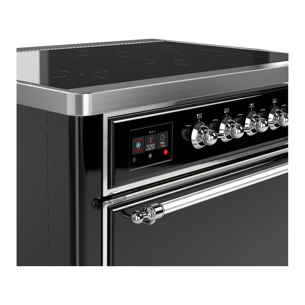 ILVE UMIB36QNR3BKC Majestic III 36 inch Induction Range with 6 Elements, 3.5 cu. ft. Total Oven Capacity (Solid Door, Glossy Black, Chrome)