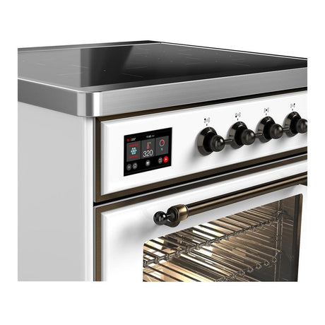ILVE UMIB30NR3WHB Majestic III 30 inch Induction Range with 4 Elements, 4 cu. ft. Oven Capacity (Triple Glass Door, White, Burnished)
