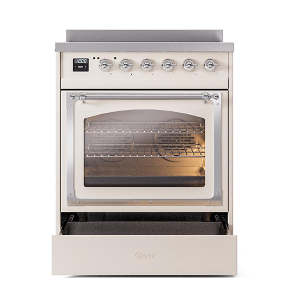 ILVE UNI304NMPAWC Nostalgie II Noblesse 30 inch Induction Range (Triple Glass Door, Antique White, Chrome)