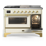 ILVE UM48FSNR3AWGLP Majestic III 48 inch Dual Fuel Range with 5 Black Brass Burners, Griddle and French Top, Dual Function Burner up to 25,000 BTU (Liquid Propane, Triple Glass Door, Antique White, Brass)