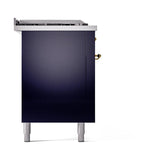ILVE UN60FSQNMPMBG Nostalgie II Noblesse 60 inch Dual Fuel Range (7 Sealed Burners + Griddle + French Top, Natural Gas, Solid Door, Midnight Blue, Brass)