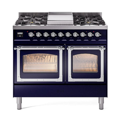ILVE UND40FNMPMBCLP Nostalgie II Noblesse 40 inch Dual Fuel Range (Liquid Propane, Triple Glass Door, Midnight Blue, Chrome)