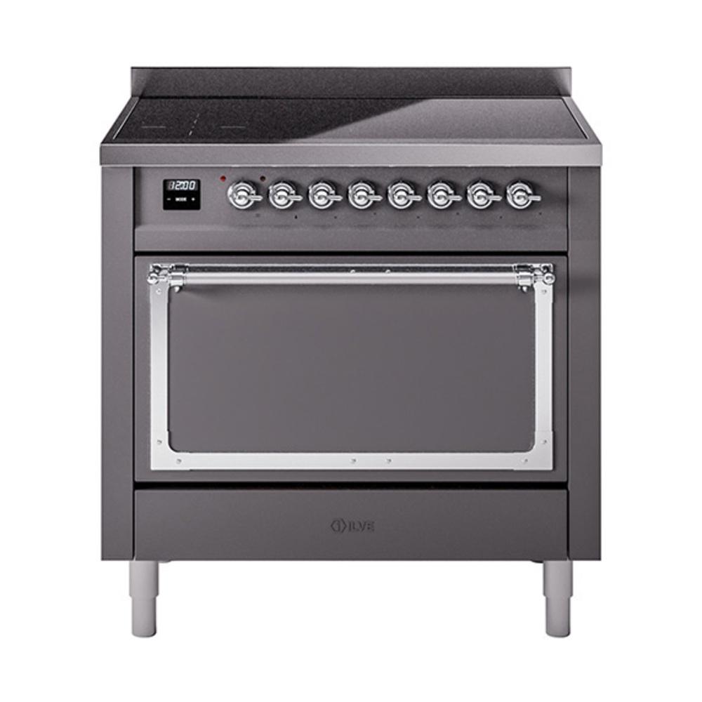ILVE UNI366QNMPMGC Nostalgie II Noblesse 36 inch Induction Range (Solid Door, Graphite Matte, Chrome)
