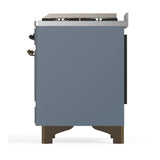 ILVE UM60FSQNR3BGB Majestic III 60 inch Dual Fuel Range with 7 Burners, Griddle and French Top, Dual Function Burner with up to 25,000 BTU (Natural Gas, Solid Door, Blue Grey, Burnished)