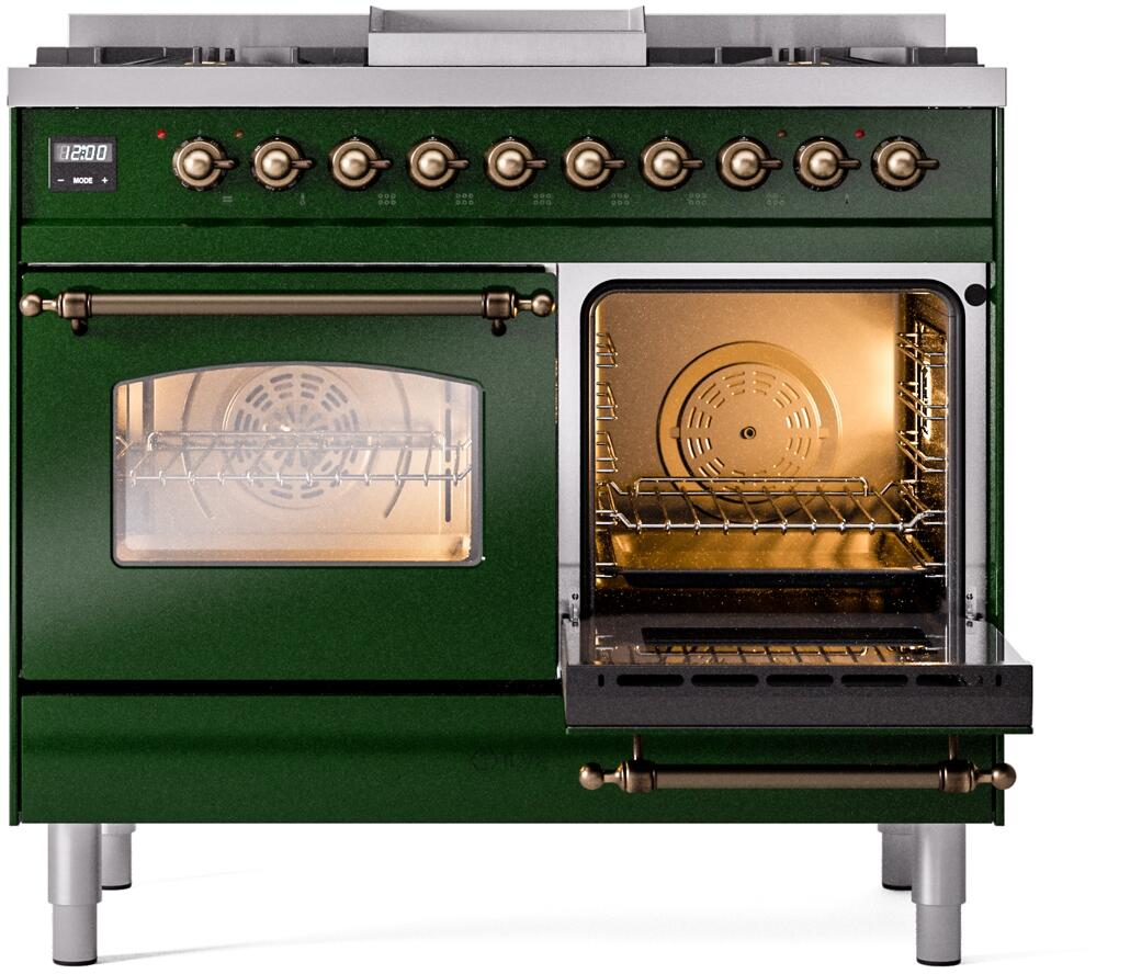 Nostalgie II 40 Inch Dual Fuel Natural Gas Freestanding Range in Emerald Green with Bronze Trim
