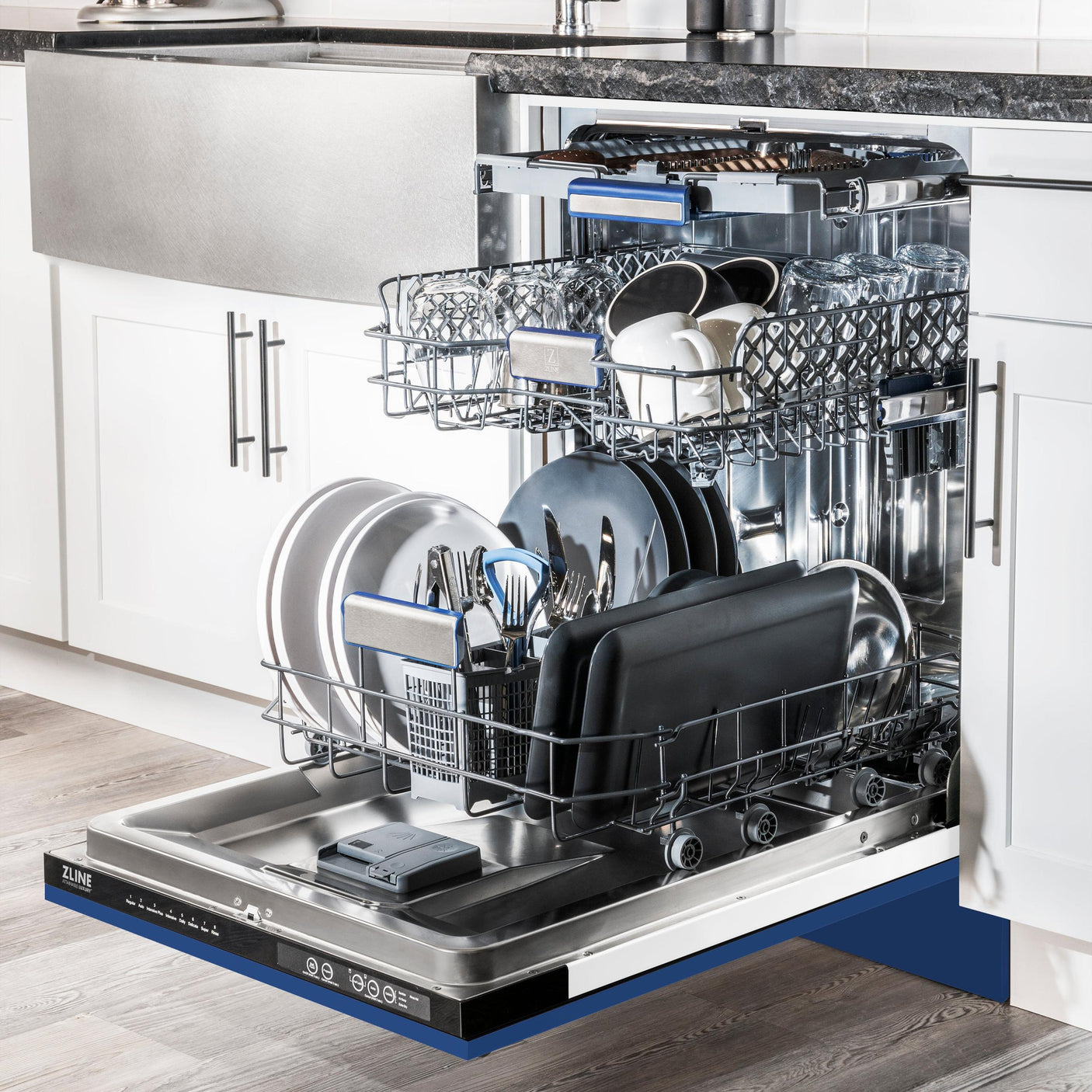 ZLINE 24" Tallac Series 3rd Rack Dishwasher with Traditional Handle, 51dBa (DWV-24) [Color: Blue Matte]