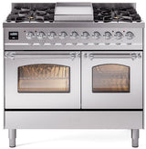 Nostalgie II 40 Inch Dual Fuel Natural Gas Freestanding Range in Stainless Steel with Chrome Trim