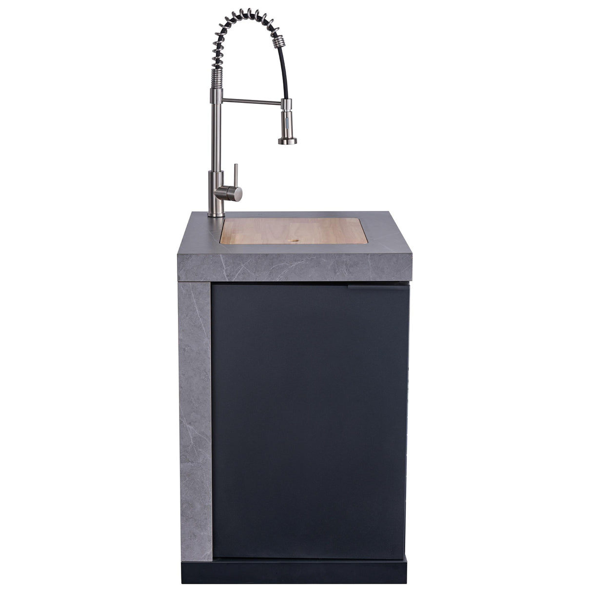 Forno Rimini Outdoor Kitchen 30" BBQ 62,600 BTU, 3 Burners with Sear & Rotisserie, 2.4 cu.ft. Beverage Center, Stainless Steel Sink, Black Cabinets & Gray Sintered Stone Countertop