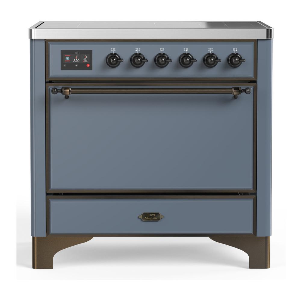 ILVE UMIB36QNR3BGB Majestic III 36 inch Induction Range with 6 Elements, 3.5 cu. ft. Total Oven Capacity (Solid Door, Blue Grey, Burnished)