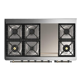 ILVE UM48FQNR3BKBLP Majestic III 48 inch Dual Fuel Range with 8 Burners and Griddle, Dual Function Burner up to 25,000 BTU (Liquid Propane, Solid Door, Glossy Black, Burnished)