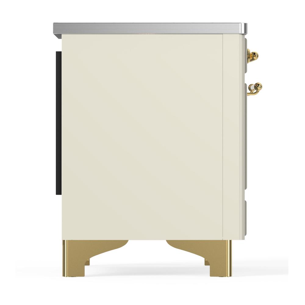 ILVE UMIB36QNR3AWG Majestic III 36 inch Induction Range with 6 Elements, 3.5 cu. ft. Total Oven Capacity (Solid Door, Antique White, Brass)