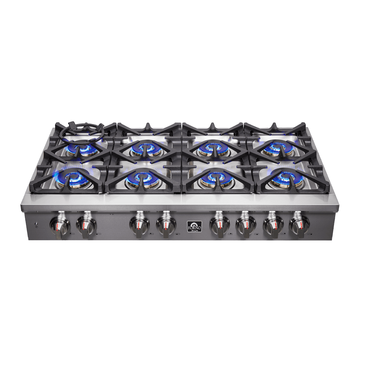 Forno Spezia Alta Qualita 48-Inch Pro-Style Gas Rangetop, Stainless Steel, 8 Sealed Burners, Continuous Cast Iron Grates, High Heat Output