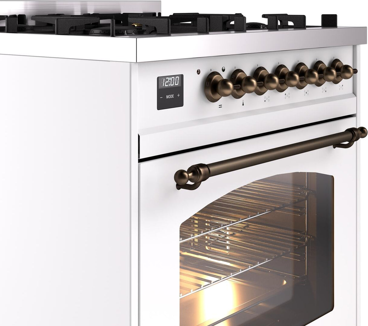 Nostalgie II 30 Inch Dual Fuel Liquid Propane Freestanding Range in White with Bronze Trim