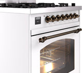 Nostalgie II 30 Inch Dual Fuel Liquid Propane Freestanding Range in White with Bronze Trim