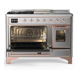 ILVE UM48FSNR3SSPLP Majestic III 48 inch Dual Fuel Range with 5 Black Brass Burners, Griddle and French Top, Dual Function Burner up to 25,000 BTU (Liquid Propane, Triple Glass Door, Stainless Steel, Copper)