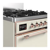 ILVE UM30QNR3AWPLP Majestic III 30 inch Dual Fuel Range with 5 Black Brass Burners, Dual Function Burner up to 25,000 BTU (Liquid Propane, Solid Door, Antique White, Copper)