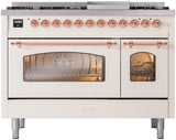 Nostalgie II 48 Inch Dual Fuel Liquid Propane Freestanding Range in Antique White with Copper Trim