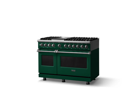 48"W. Dual Fuel Range (Burner: 6g, Finish: Ivy, Trim: Polished Chrome, Fuel: Natural Gas)