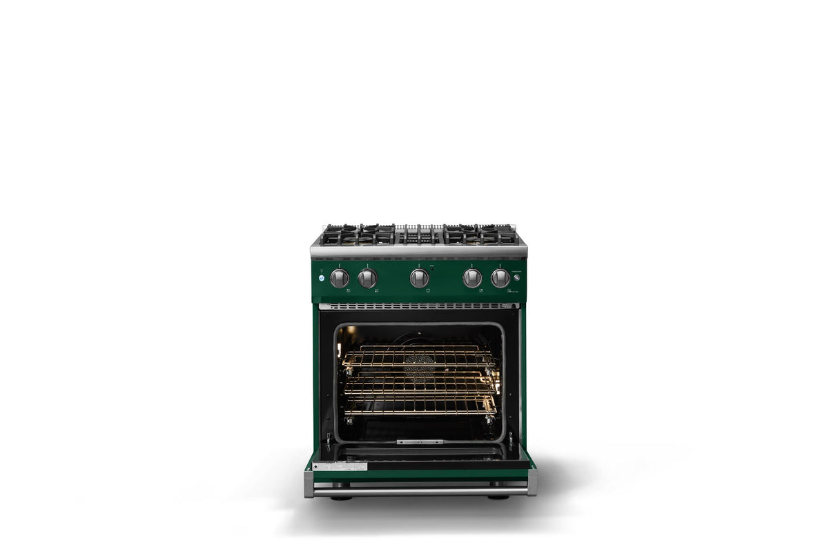 30"W. Sealed Burner Gas Range (Finish: Ivy, Trim: Polished Chrome, Fuel: Natural Gas)